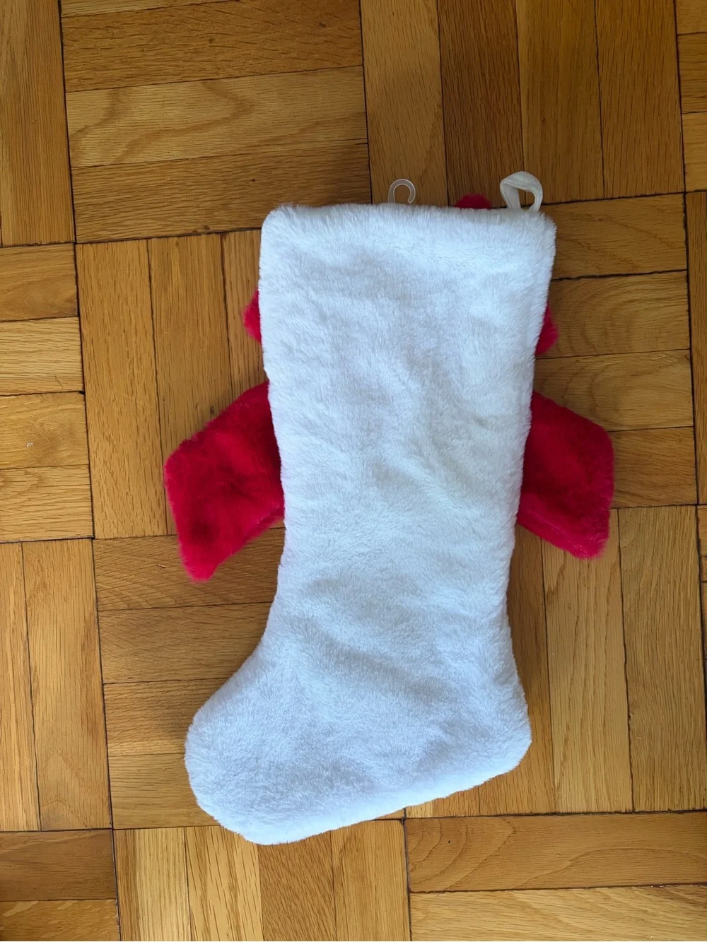 NWT Plush Faux Fur Christmas Stocking White with Red Bow. Soft!